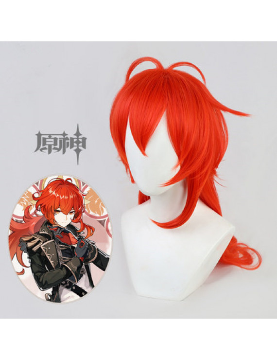 Genshin Impact Diluc Ponytail Orange Red Cosplay Wig