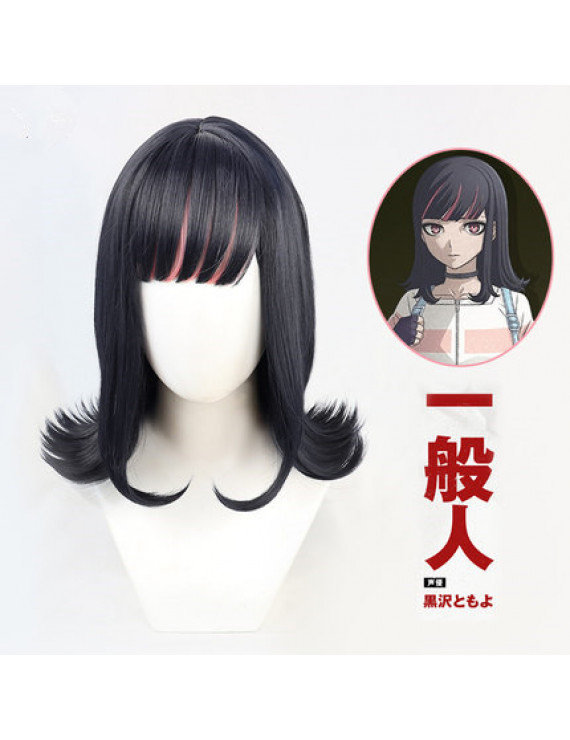 Akudama Drive Ordinary Person Cosplay Wig Black Purple Heat Resistant Fiber Wig 40cm