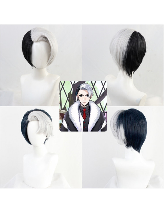 Cosplay Wig for Disney Twisted Wonderland Divus Crewel Black White Game Wig