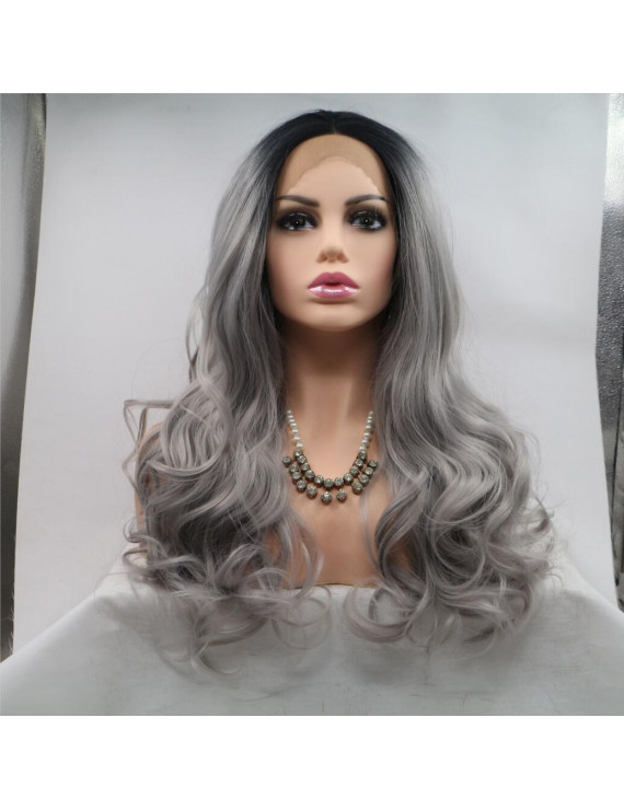 Grey Long Wavy Synthetic Hair Lace Front Wig