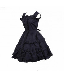 Black Gothic Lolita Dress Women's Dress Cosplay Punk Lolita Dress Satin Sleeveless Knee Length