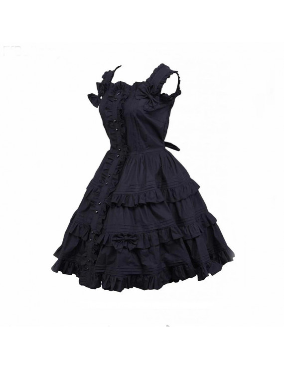 Black Gothic Lolita Dress Women's Dress Cosplay Punk Lolita Dress Satin Sleeveless Knee Length