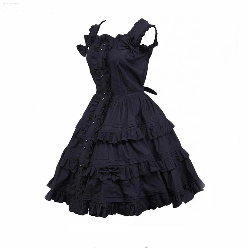 Black Gothic Lolita Dress Women's Dress Cosplay Punk Lolita Dress Satin Sleeveless Knee Length ...