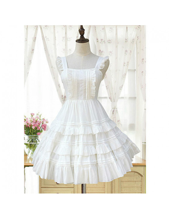 Sleeveless Solid Color Pink Knee Length Dress Lolita Girls' Dress Accessories