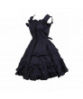 Sleeveless Solid Color Black Knee Length Dress Lolita Girls' Dress Accessories