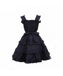 Sleeveless Solid Color Black Knee Length Dress Lolita Girls' Dress Accessories