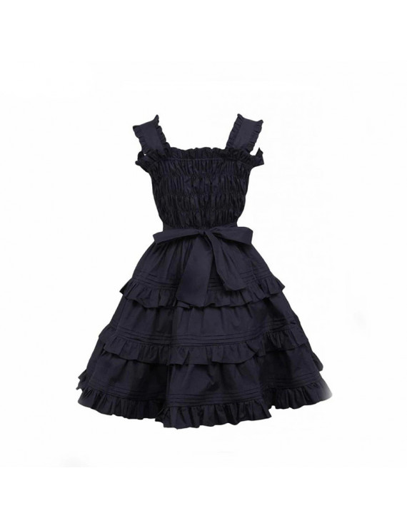 Sleeveless Solid Color Black Knee Length Dress Lolita Girls' Dress Accessories