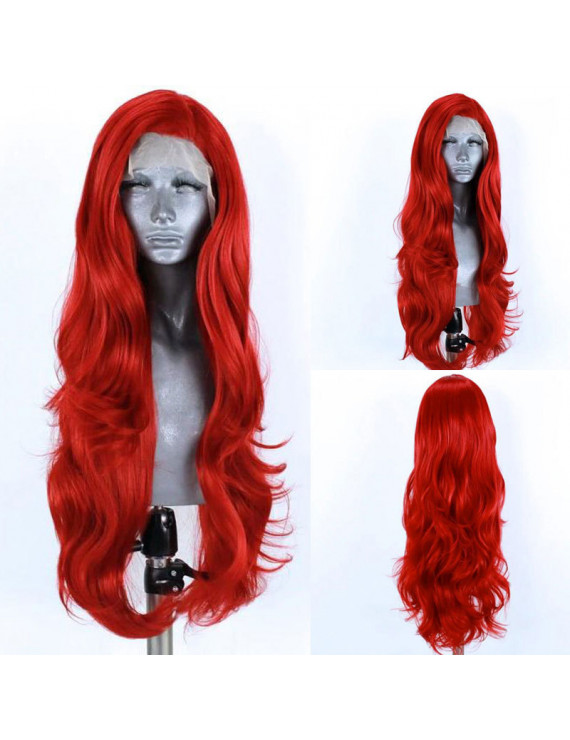 24 inch long curly hair Red color Synthetic Lace Wig