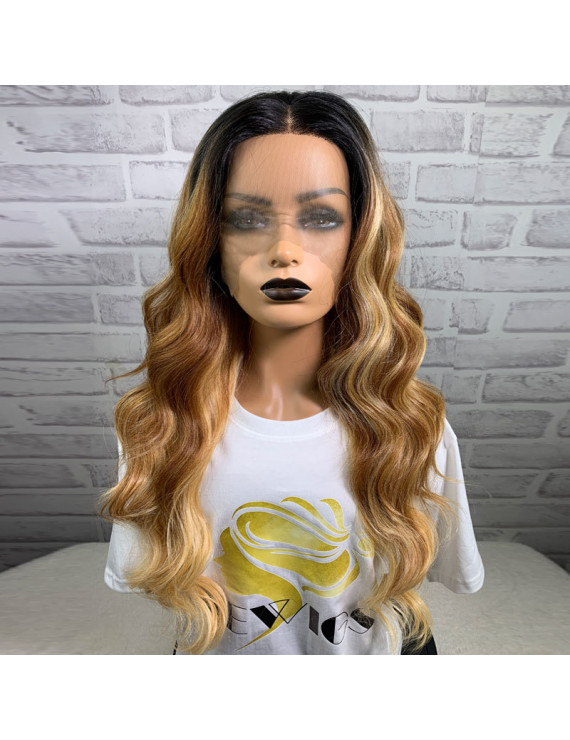 24 inch long curly hair Piano color pick dyeing Synthetic Lace Wig