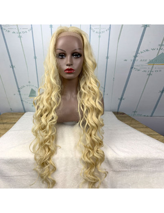 30 inch long curly Blonde Synthetic Lace Wig Costume wigs