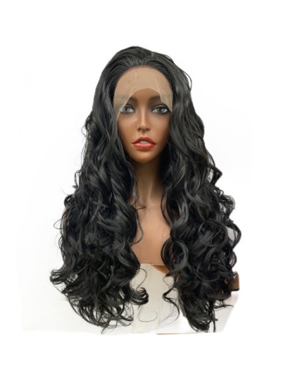 24 inch long curly Black Synthetic Lace Fronta Wig Costume wigs