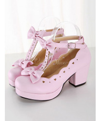 Sweet Lolita Shoes White Chunky Heel Square Toe Bows Lolita Pump Shoes