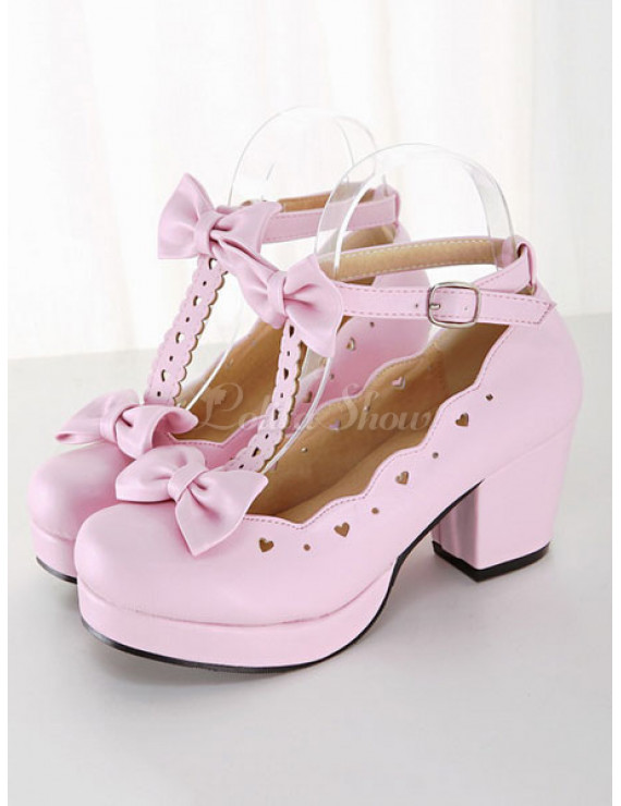 Sweet Lolita Shoes White Chunky Heel Square Toe Bows Lolita Pump Shoes