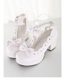 Sweet Lolita Shoes White Chunky Heel Square Toe Bows Lolita Pump Shoes