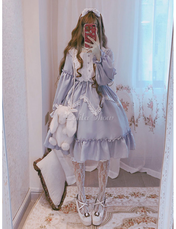 Sweet Lolita OP Dress Alice In Wonderland Ruffle Lace Lolita One Piece Dress
