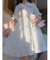 Sweet Short Sleeve Chiffon Lolita OP Dress  White One Piece Dresses