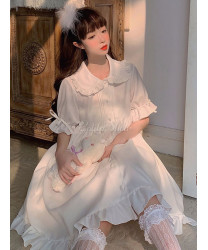 Sweet Short Sleeve Chiffon Lolita OP Dress  White One Piece Dresses