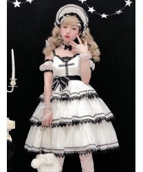 Lolita Jumper Skirt Gothic JSK Lolita Dress White Sleeveless Bows Dress