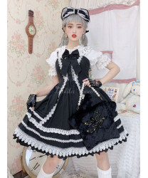 Sweet Lolita Dress Black Sleeveless Ruffles Two-Tone Dress