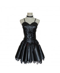 Death Note Misa Amane Black PU Dress Cosplay Costume + Cosplay Wig