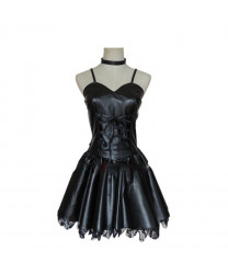 Death Note Misa Amane Black PU Dress Cosplay Costume + Cosplay Wig