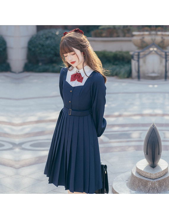 Top student jk orthodox basic model tr cute cute sweet solid color pleated skirt uniform dress