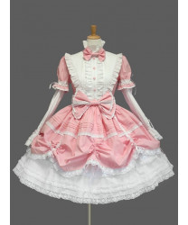 Tailor-made Pink And White Cute Bows Sweet Lace Lolita Dress Short sleeve Dress