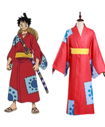 One Piece Monkey D Luffy Red kimono Wano Country Cosplay Costume