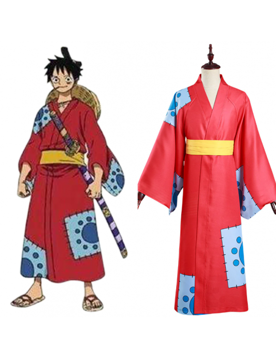 One Piece Monkey D Luffy Red kimono Wano Country Cosplay Costume