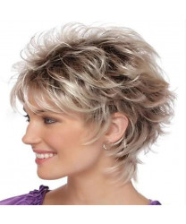 Short Blonde Pixie Cut Wavy Wigs for White Women Dark Brown Ombre Blonde Synthetic Hair Wigs