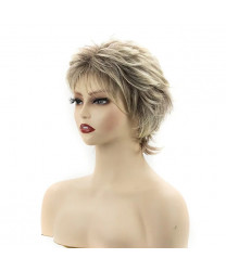 Short Blonde Pixie Cut Wavy Wigs for White Women Dark Brown Ombre Blonde Synthetic Hair Wigs