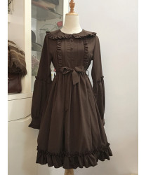 Tailor-made Pure Color Doll Collar Classic Lolita Dress Long Sleeves Dress for Female