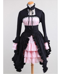 Tailor-made Cotton Black And Pink Lace Sweet Lolita Long Sleeve Maid Lolita Dress