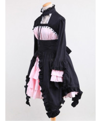 Tailor-made Cotton Black And Pink Lace Sweet Lolita Long Sleeve Maid Lolita Dress