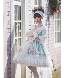 Tailor-Made Light Green lace Bowknot Classic Lolita Short Sleeve Dress