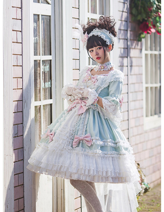 Tailor-Made Light Green lace Bowknot Classic Lolita Short Sleeve Dress