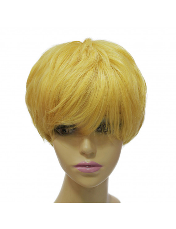 Yellow Short layered straight heat resistant fiber wig for women