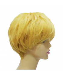 Yellow Short layered straight heat resistant fiber wig for women