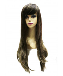 Brown Natural Layered Straight Synthetic Hair Ombre Wigs with full Bangs