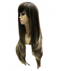 Brown Natural Layered Straight Synthetic Hair Ombre Wigs with full Bangs