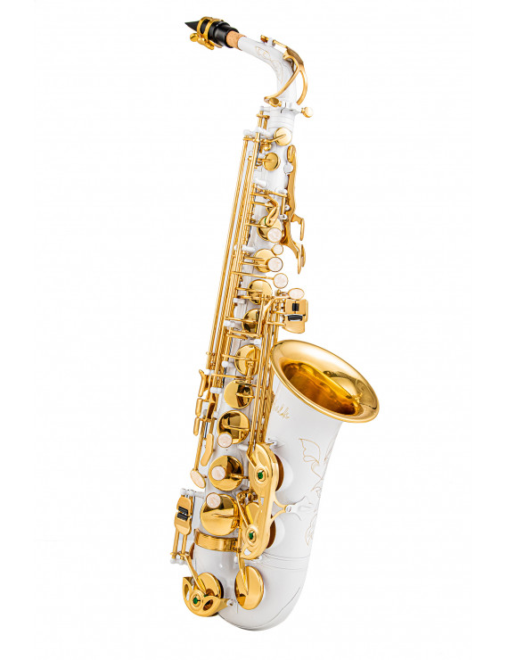 White Lacquer Brass Eb Alto Saxophone Gold Bell Alto Sax for students