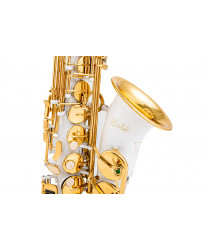 White Lacquer Brass Eb Alto Saxophone Gold Bell Alto Sax for students