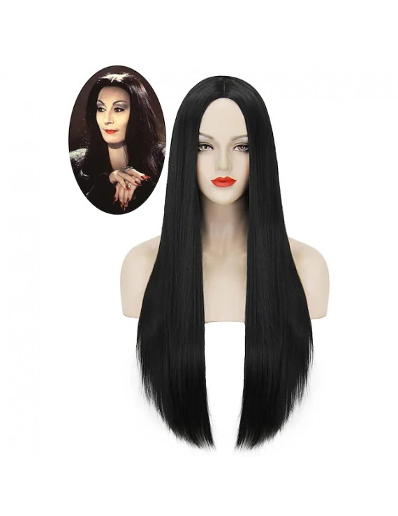 The Addams Family Cosplay Wig Synthetic Wig Middle Part Wig Long Natural Black Party Wigs