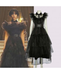 Wednesday Wednesday Addams cosplay costume Gothic Black Movie Lolita Dress