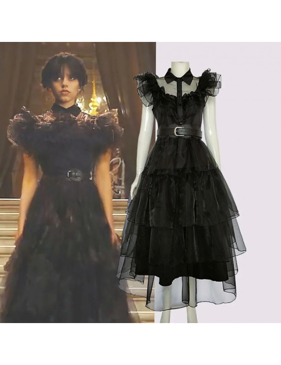 Wednesday Wednesday Addams cosplay costume Gothic Black Movie Lolita Dress