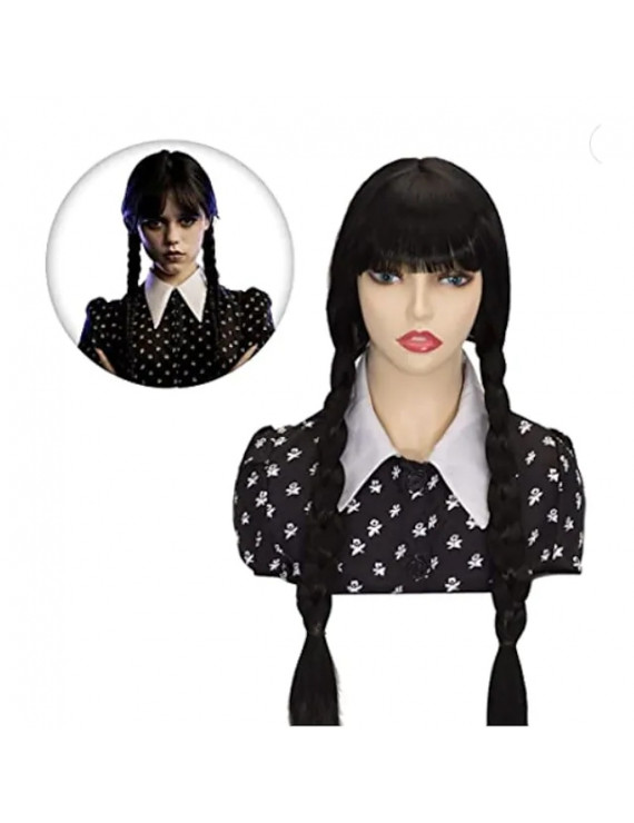 The Addams Family Wednesday Cosplay wig + Two Braids