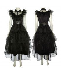 Wednesday Wednesday Addams cosplay costume Gothic Black Movie Lolita Dress