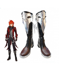 Genshin Impact Diluc Artificial Leather Red Cosplay Shoes