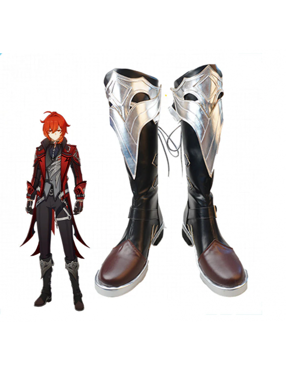 Genshin Impact Diluc Artificial Leather Red Cosplay Shoes