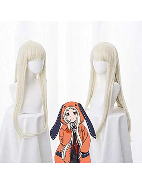 Kakegurui Compulsive Gambler Runa Yomozuki Cosplay Wig Light Yellow Heat Resistant Fiber Wig 80 cm